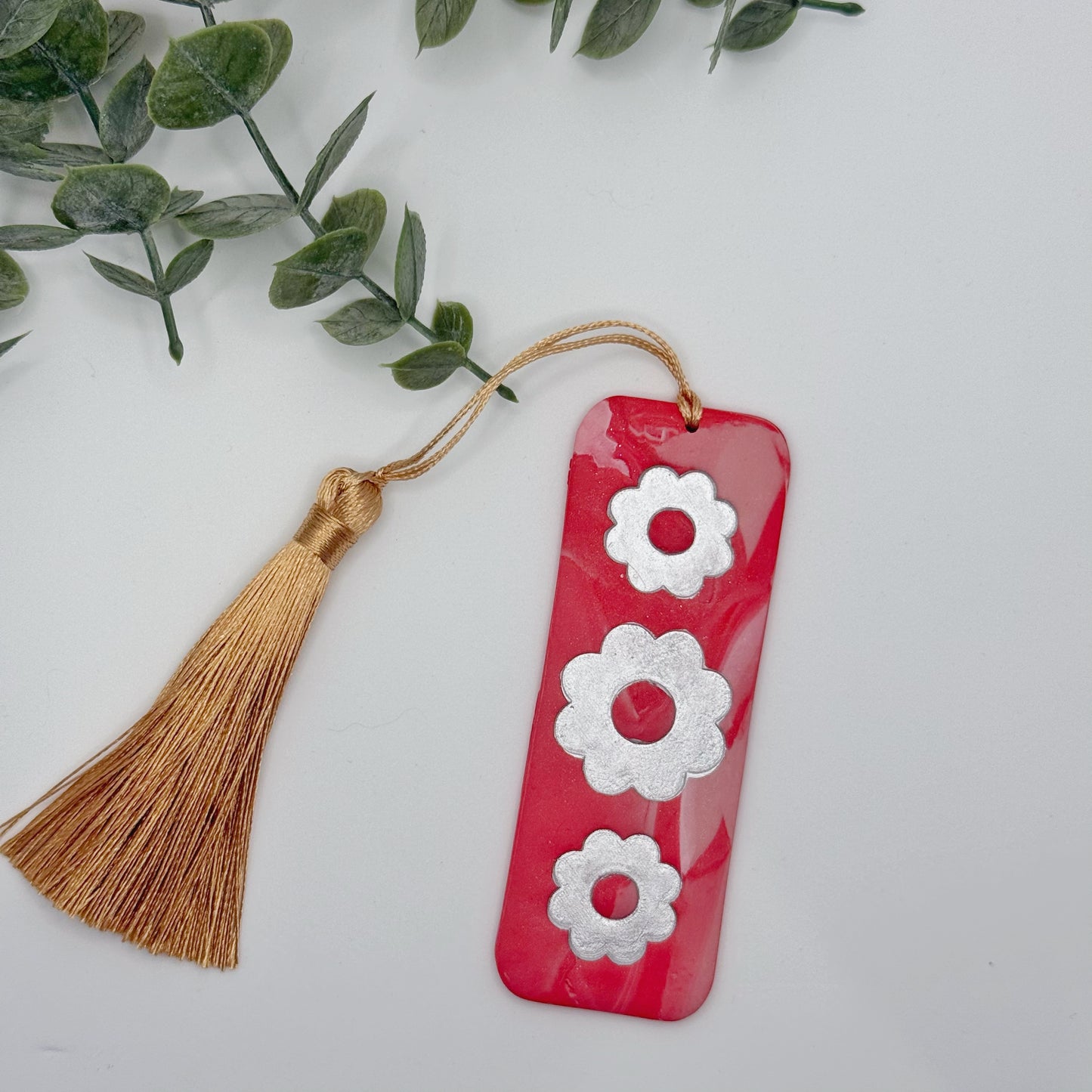 Red Flower Bookmark with Tassel