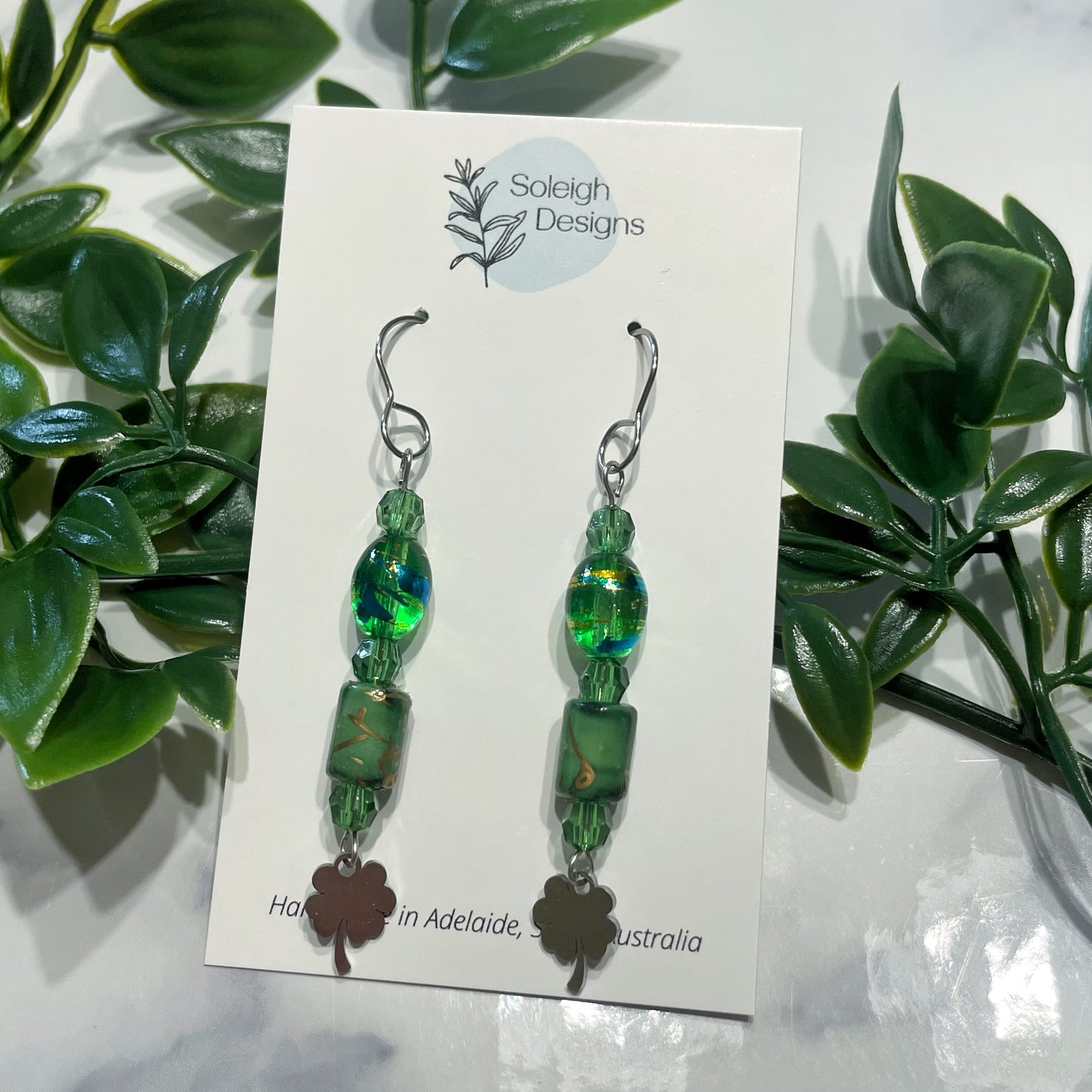 Green Clover Beaded Dangles