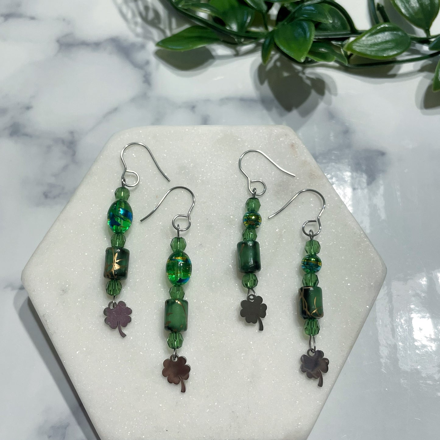 Green Clover Beaded Dangles