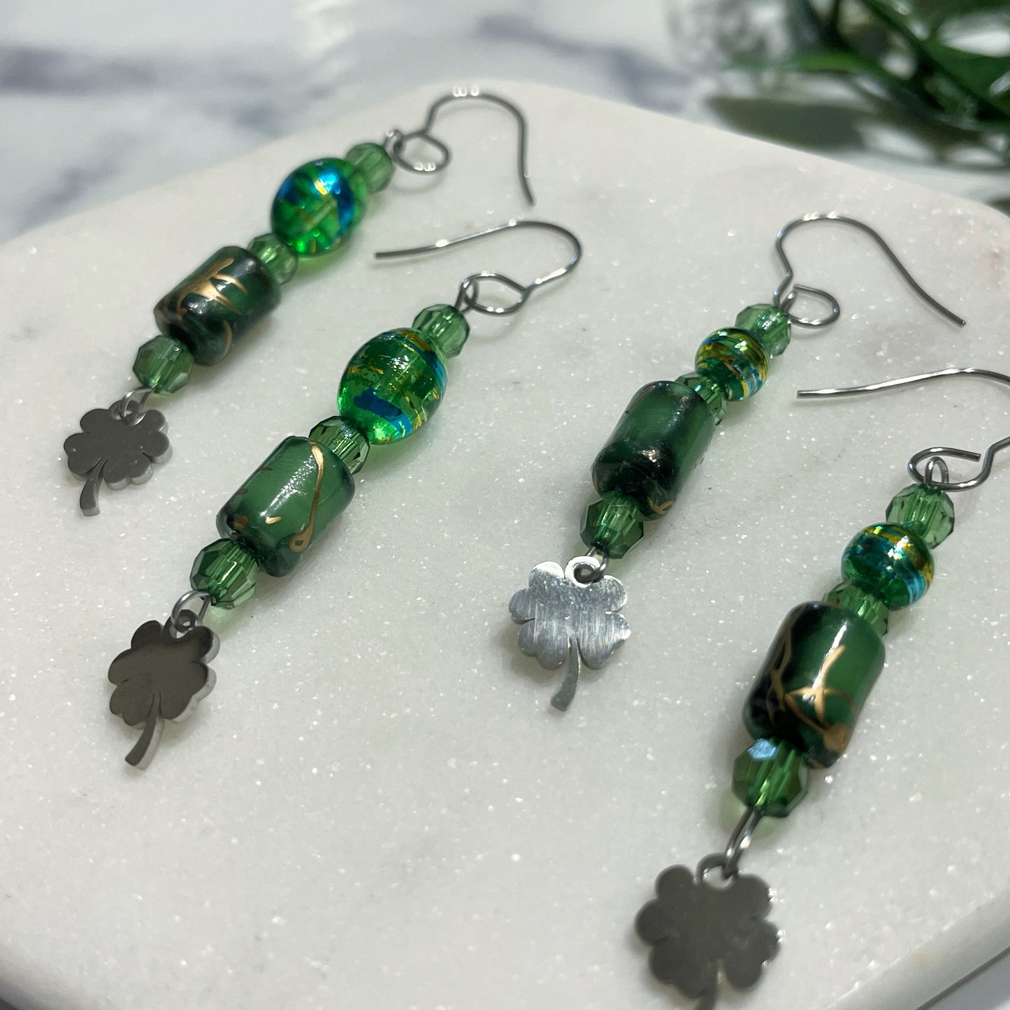 Green Clover Beaded Dangles