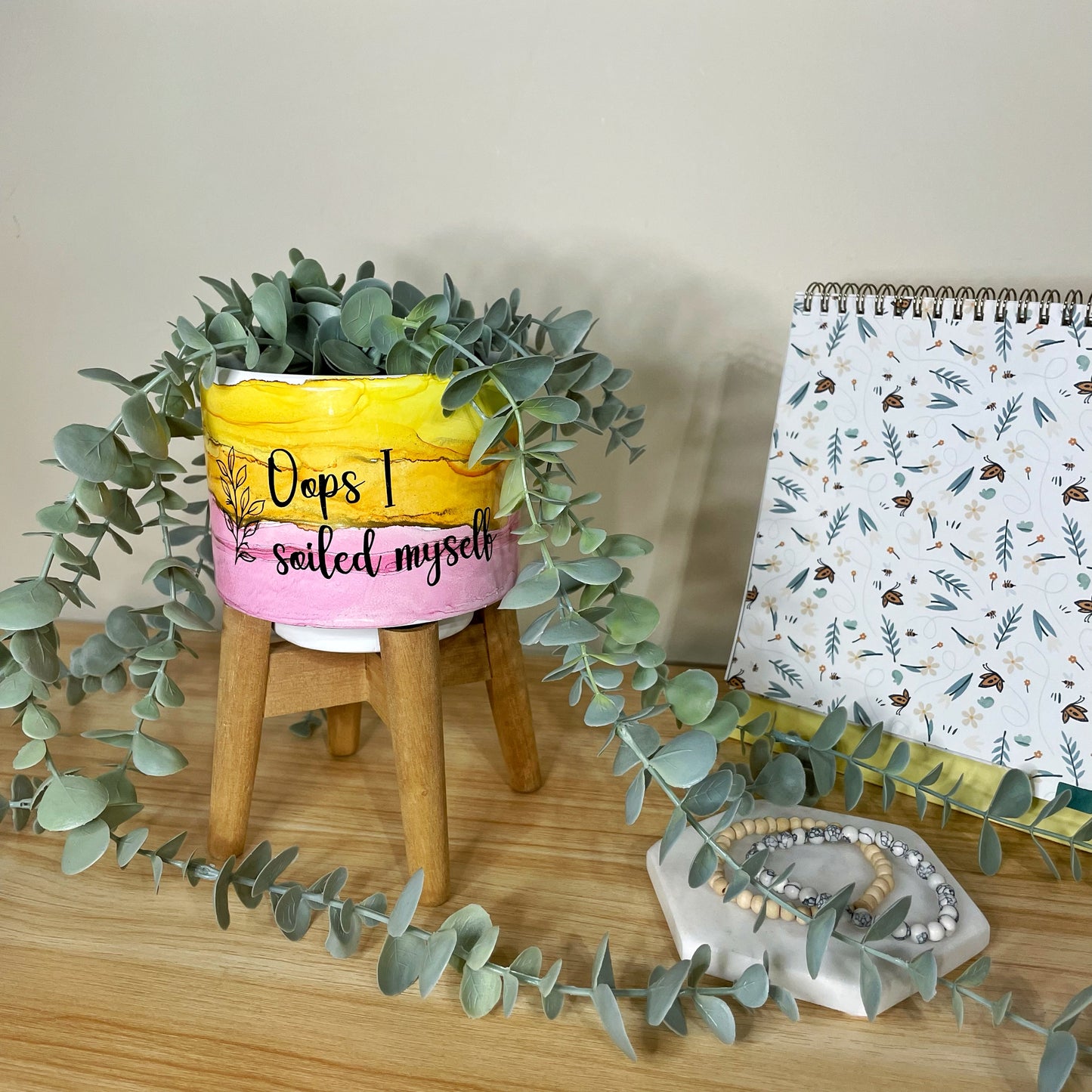 Oops I Soiled Myself Ceramic Plant Pot w Stand