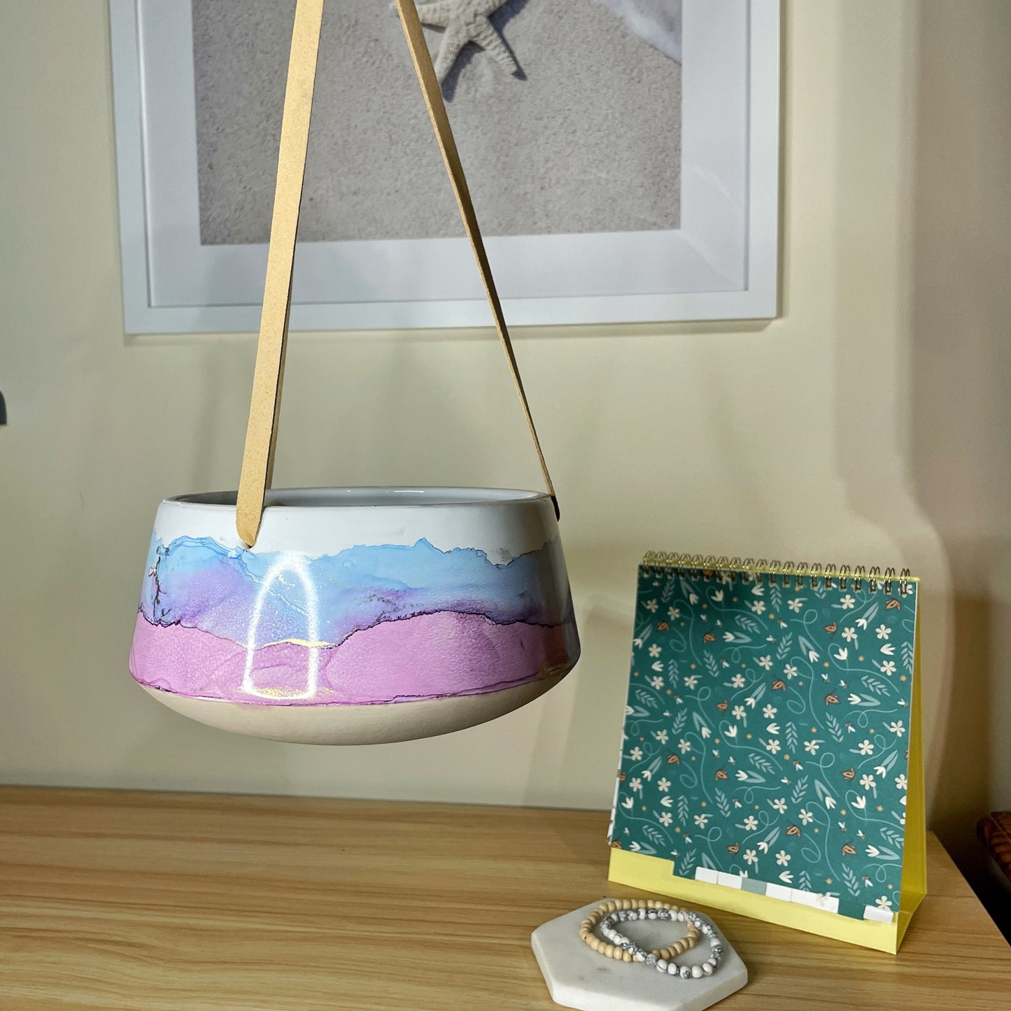 Blue and Purple Hanging Ceramic Pot (flat)