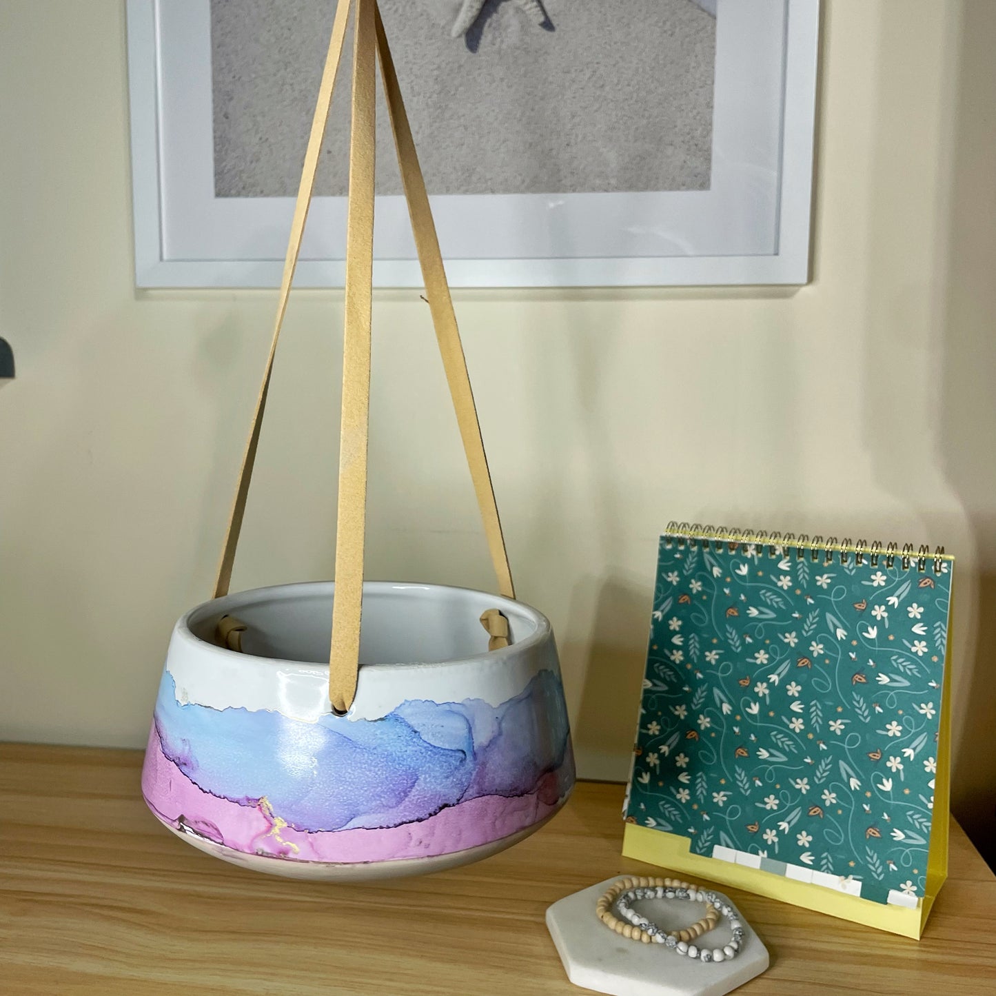 Blue and Purple Hanging Ceramic Pot (flat)