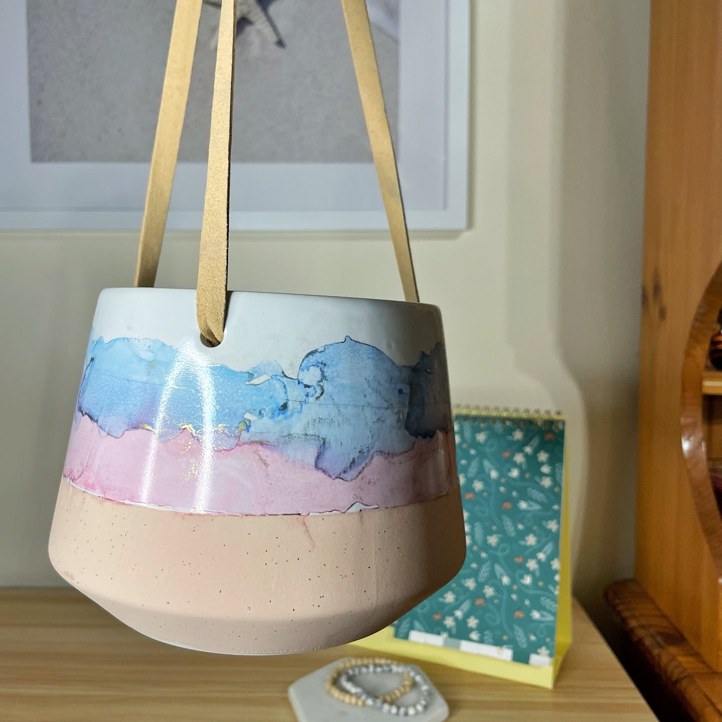 Blue and Pink Hanging Ceramic Pot