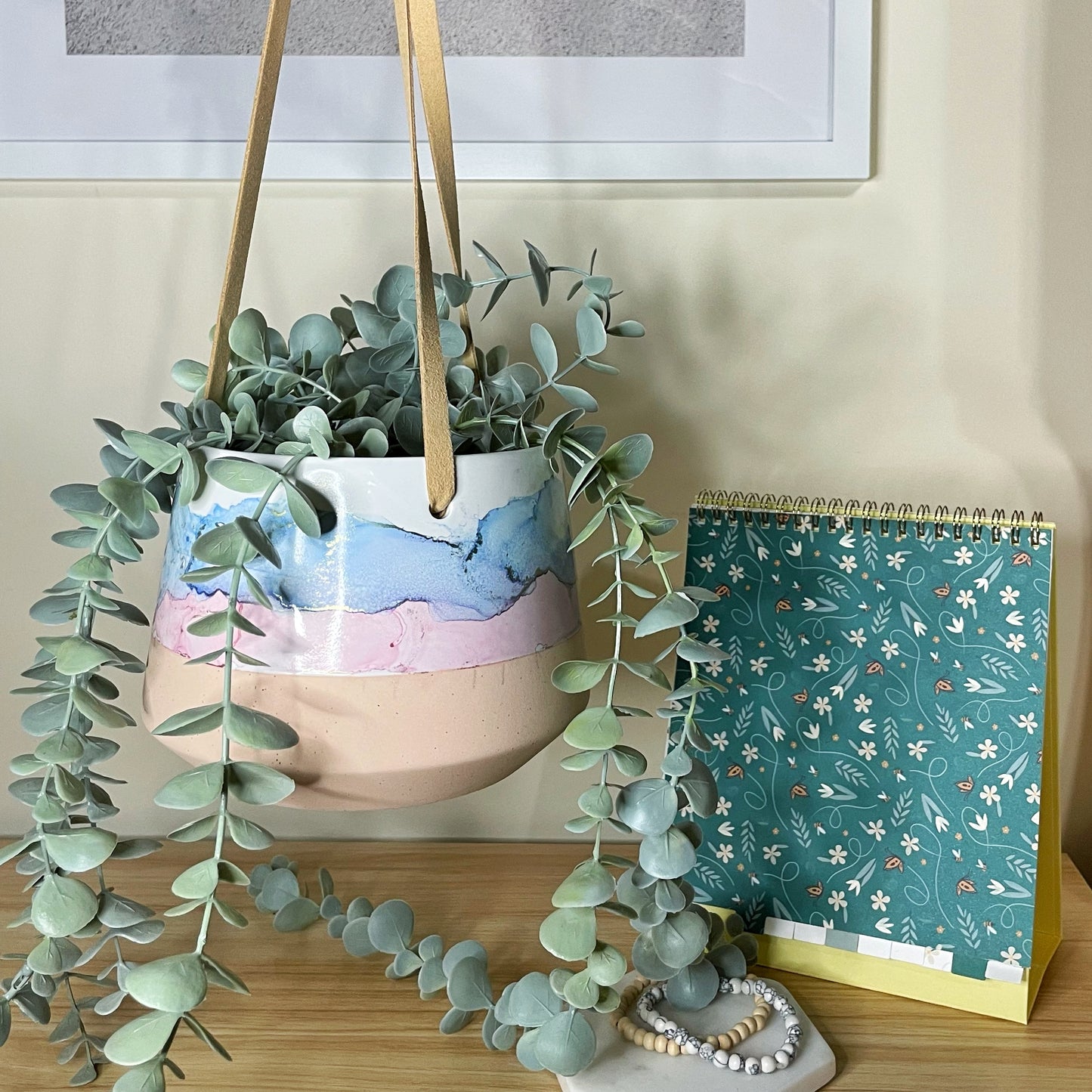 Blue and Pink Hanging Ceramic Pot