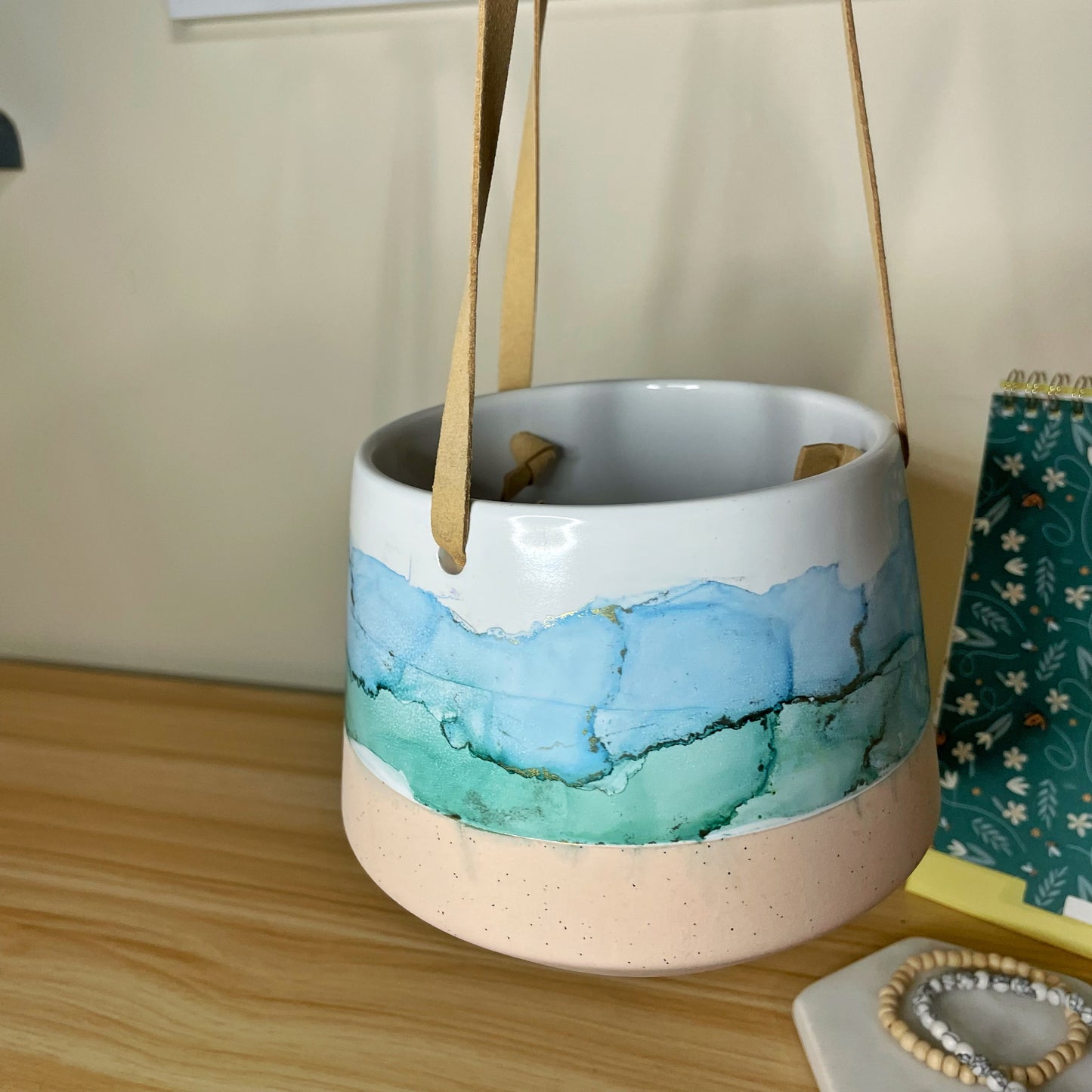 Blue and Green Hanging Ceramic Pot