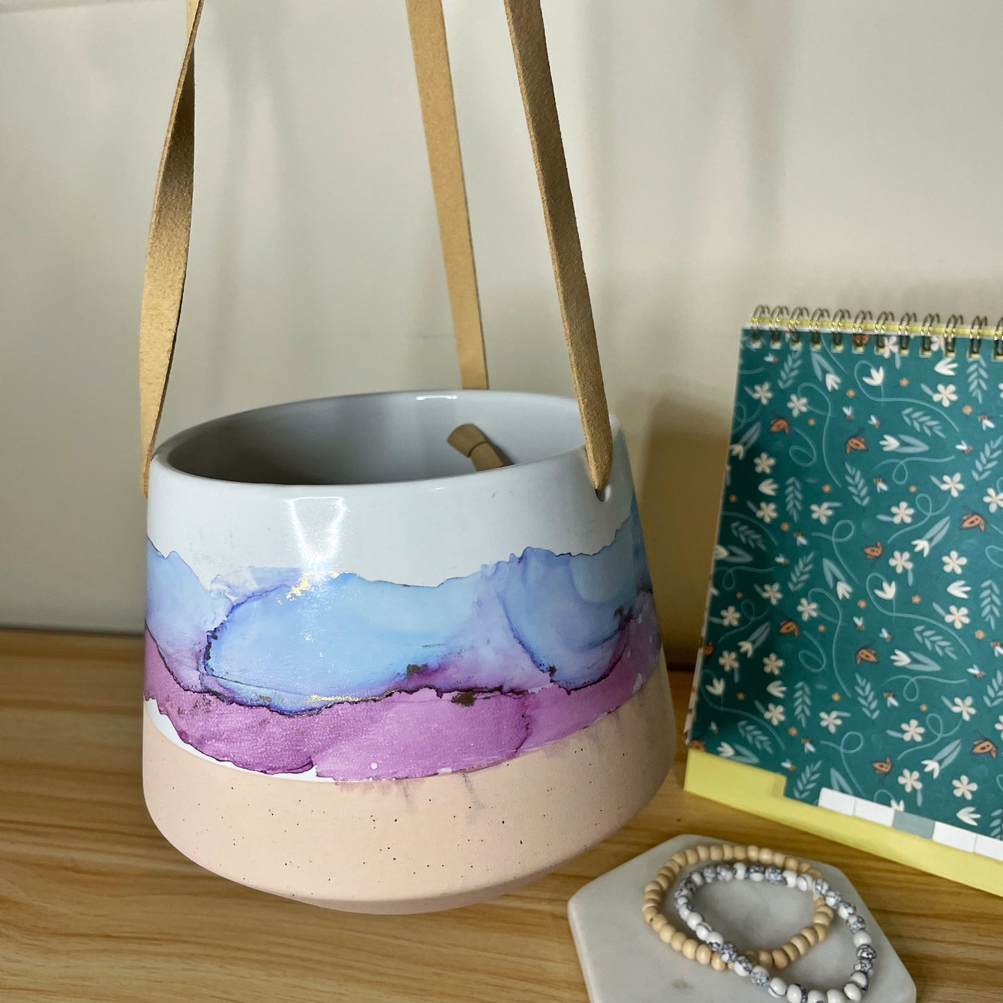 Blue and Purple Hanging Ceramic Pot