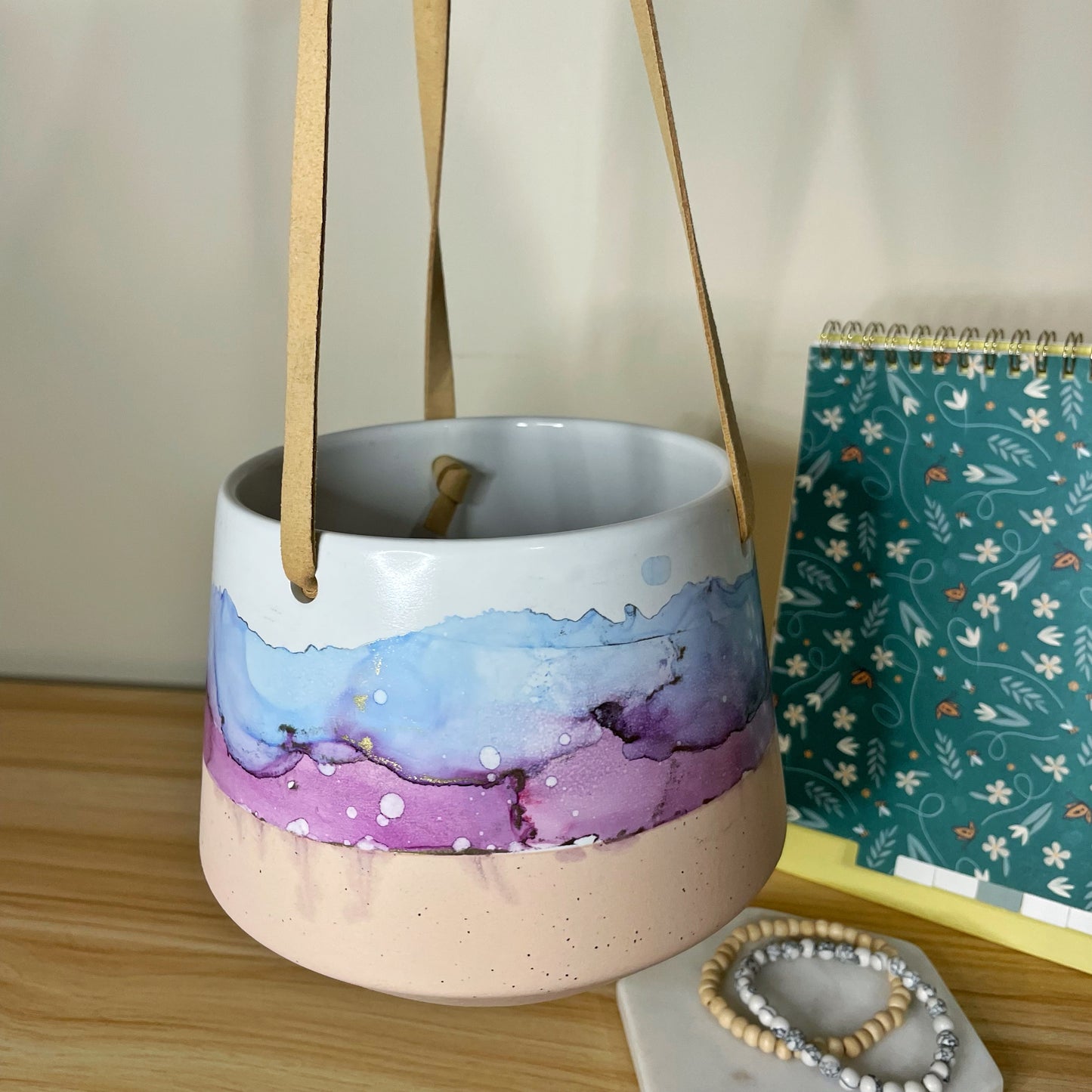 Blue and Purple Hanging Ceramic Pot