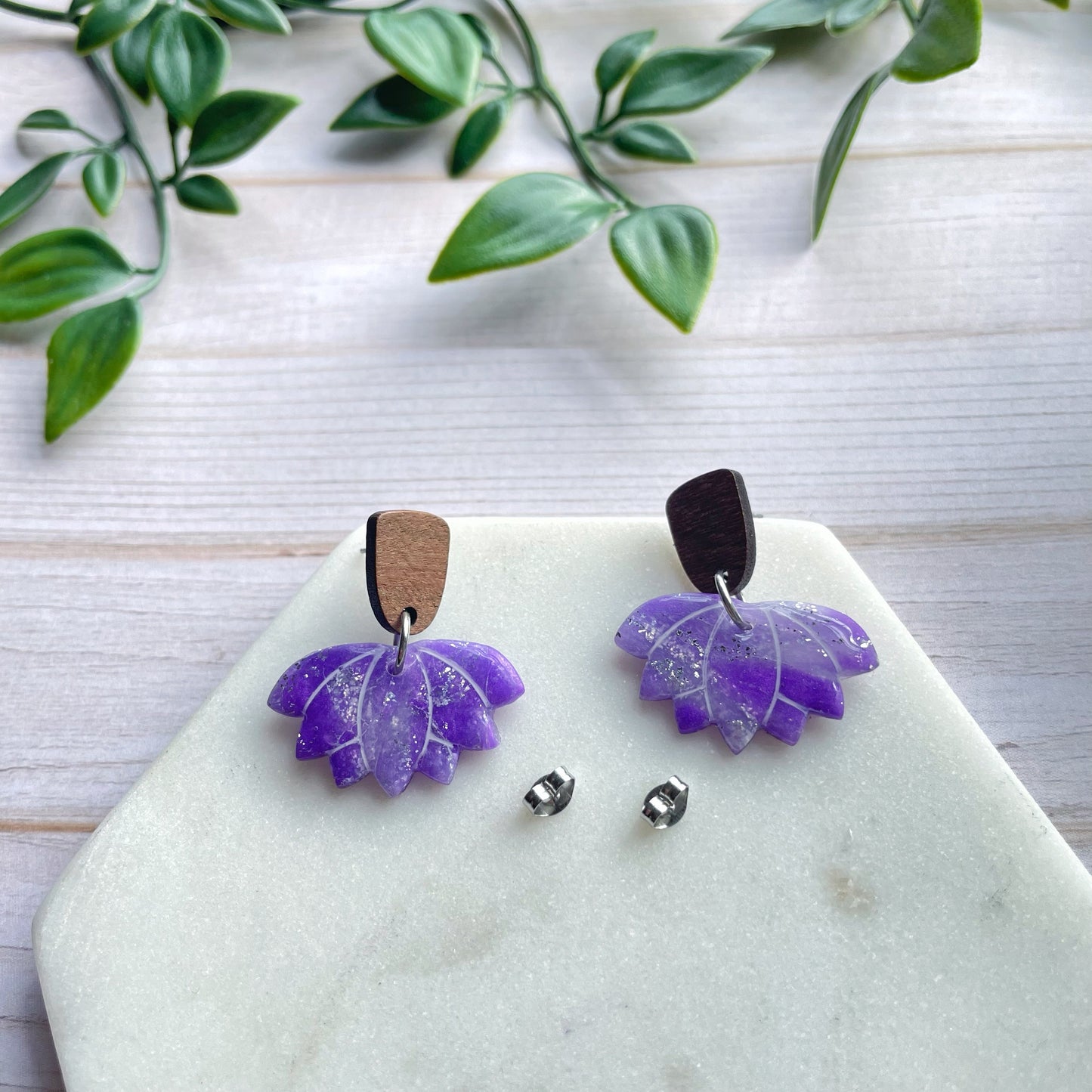 Purple Marble Lotus Dangles