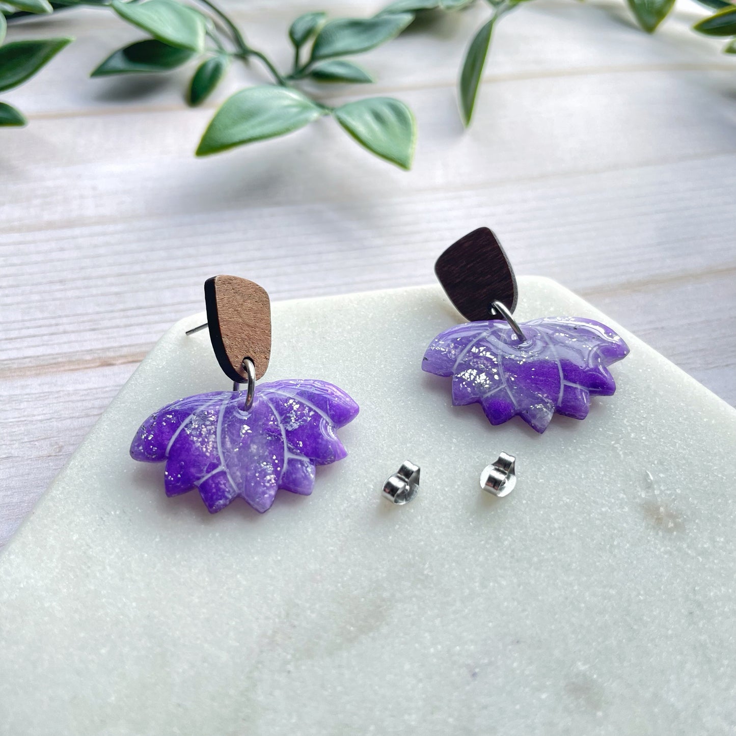 Purple Marble Lotus Dangles