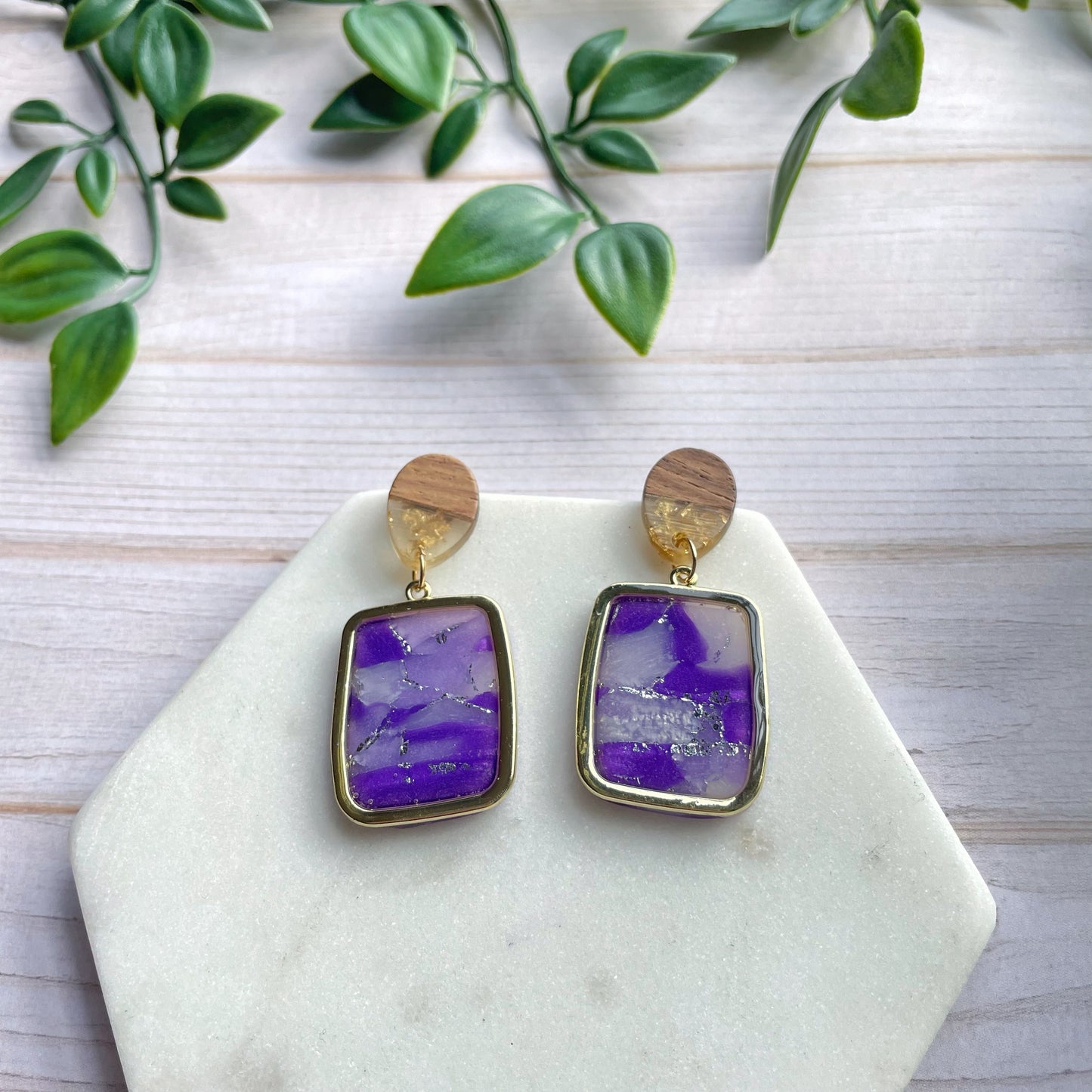 Purple Marble Rectangle Dangles