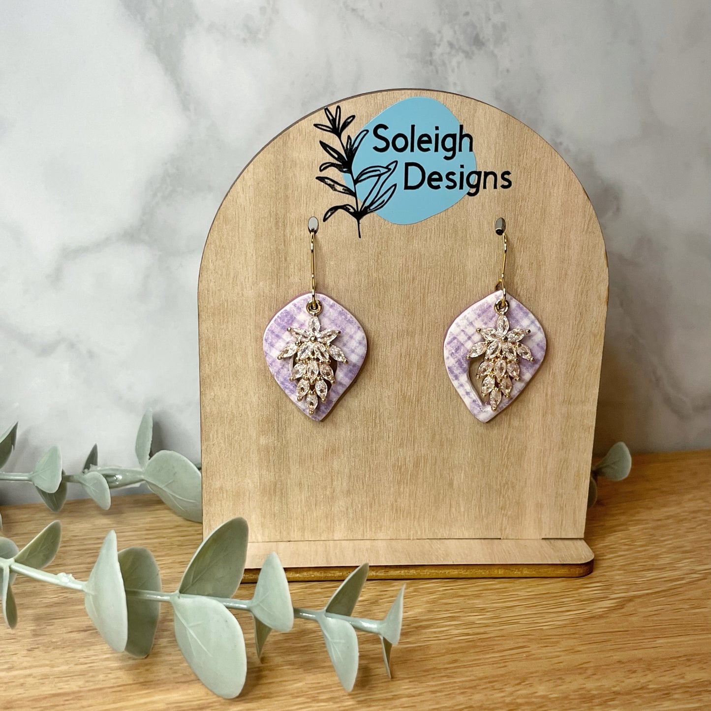 Purple Plaid Crystal Dangles