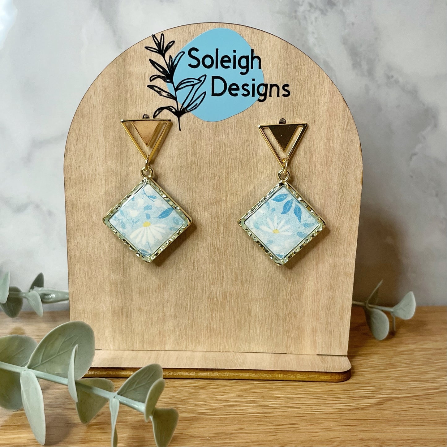 Blue Daisy Print Dangles