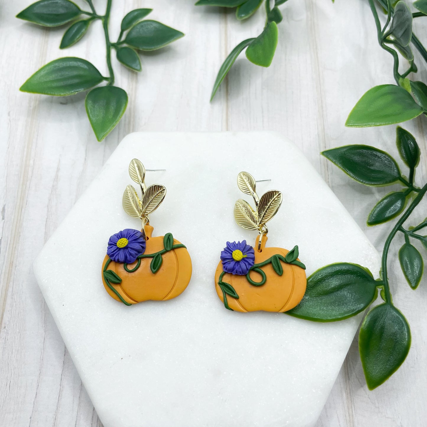 Purple Floral Pumpkin Dangles