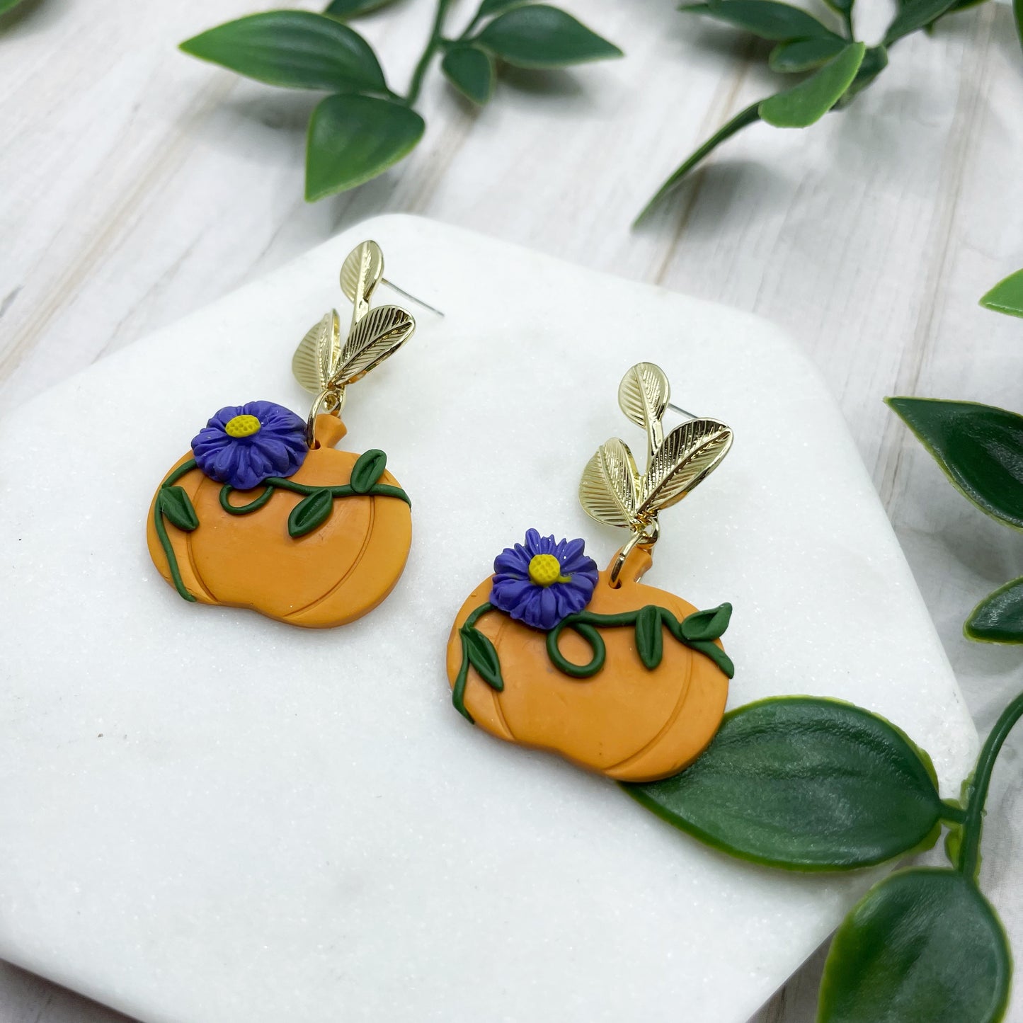 Purple Floral Pumpkin Dangles