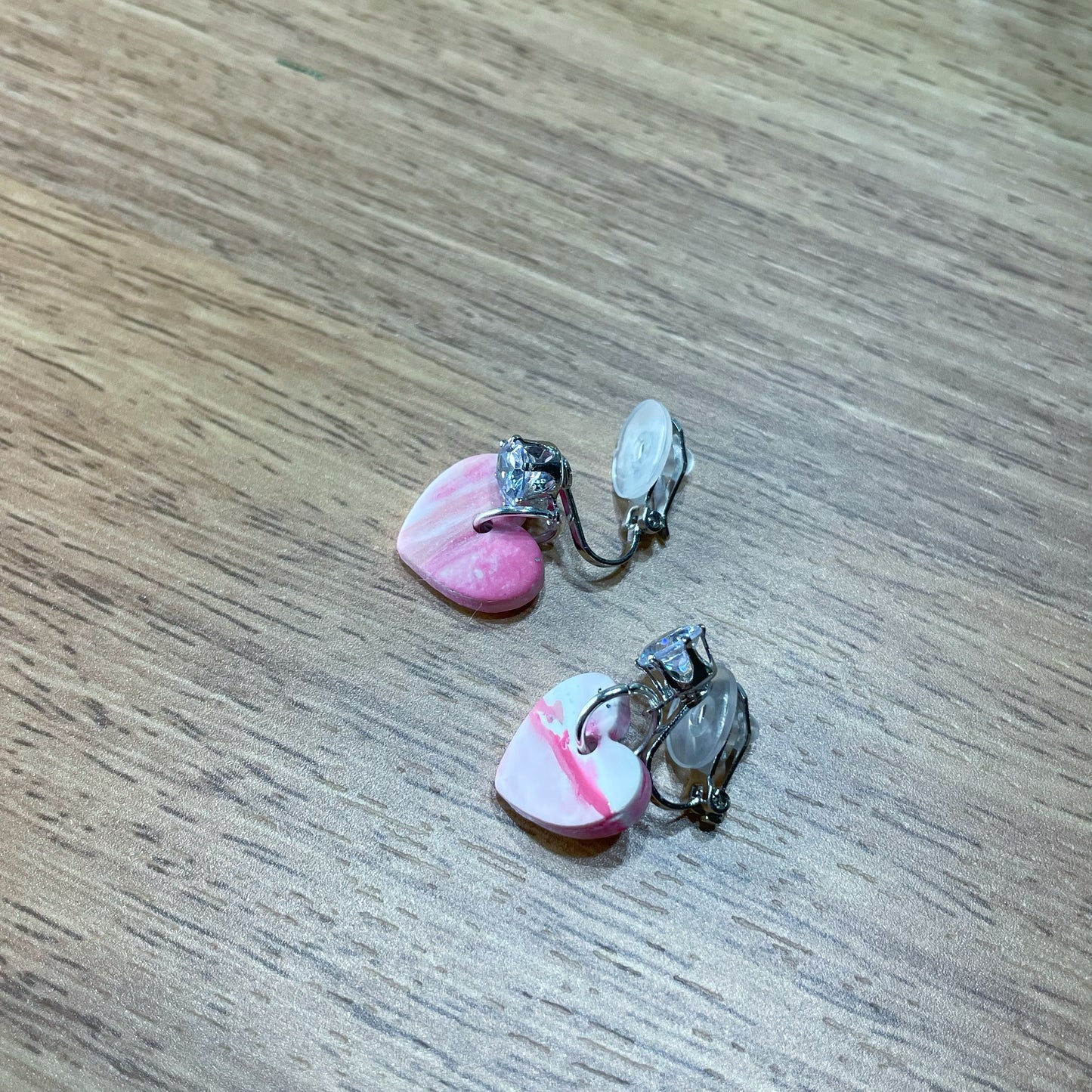 Pink Marbled Heart Clip On Dangles