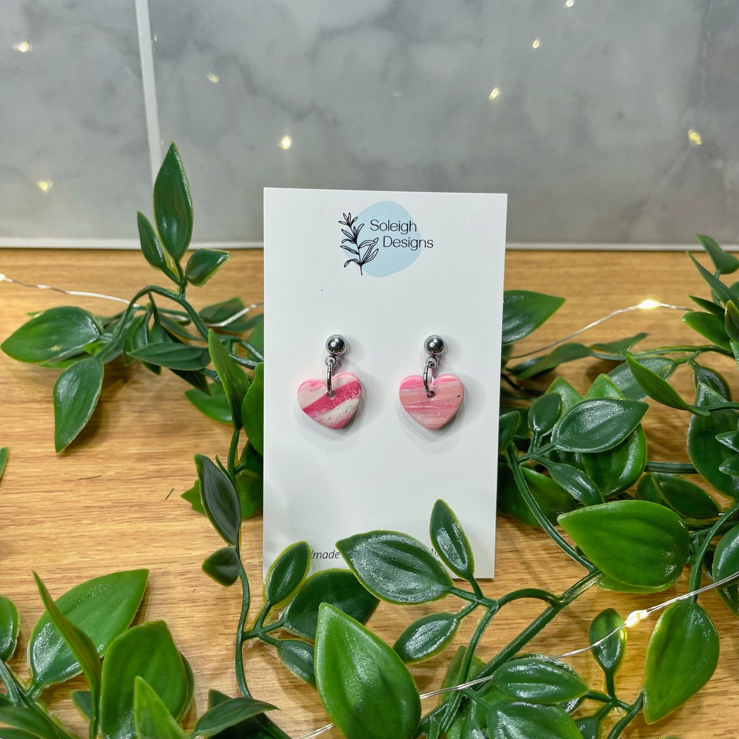 Pink Marbled Heart Small Dangles