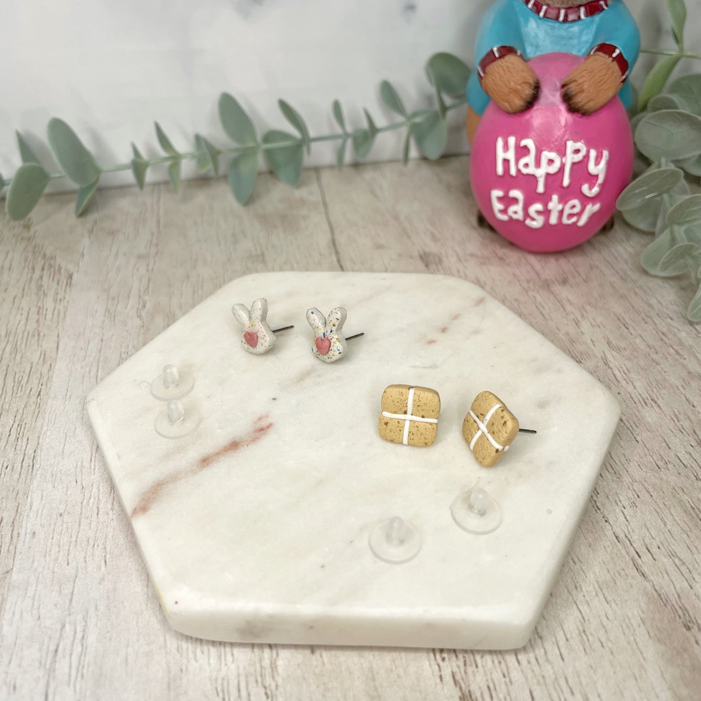 Funfetti Bunny and Hot Cross Bun Studs (Titanium Posts)