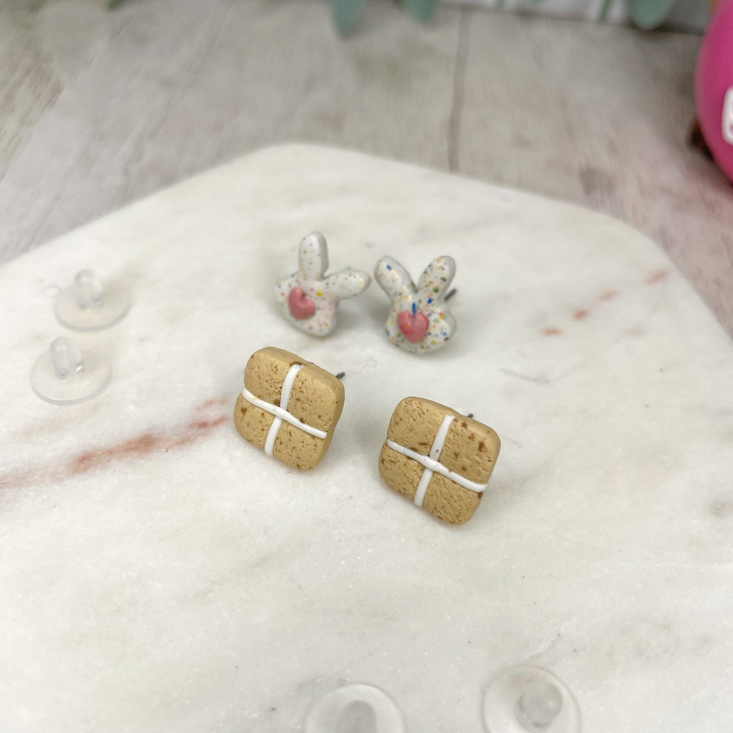 Funfetti Bunny and Hot Cross Bun Studs (Titanium Posts)
