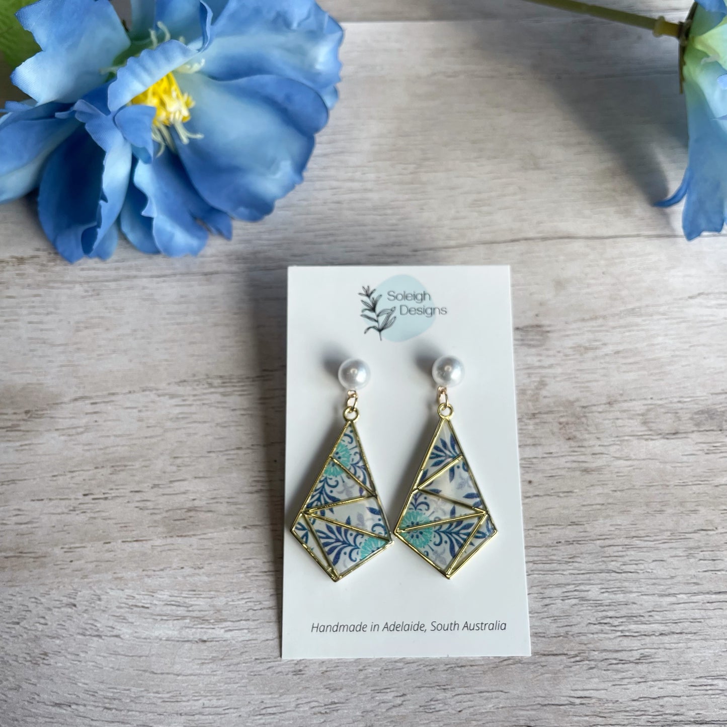 Blue Floral Diamond Dangles