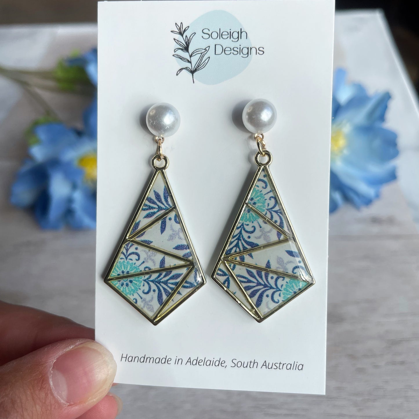 Blue Floral Diamond Dangles