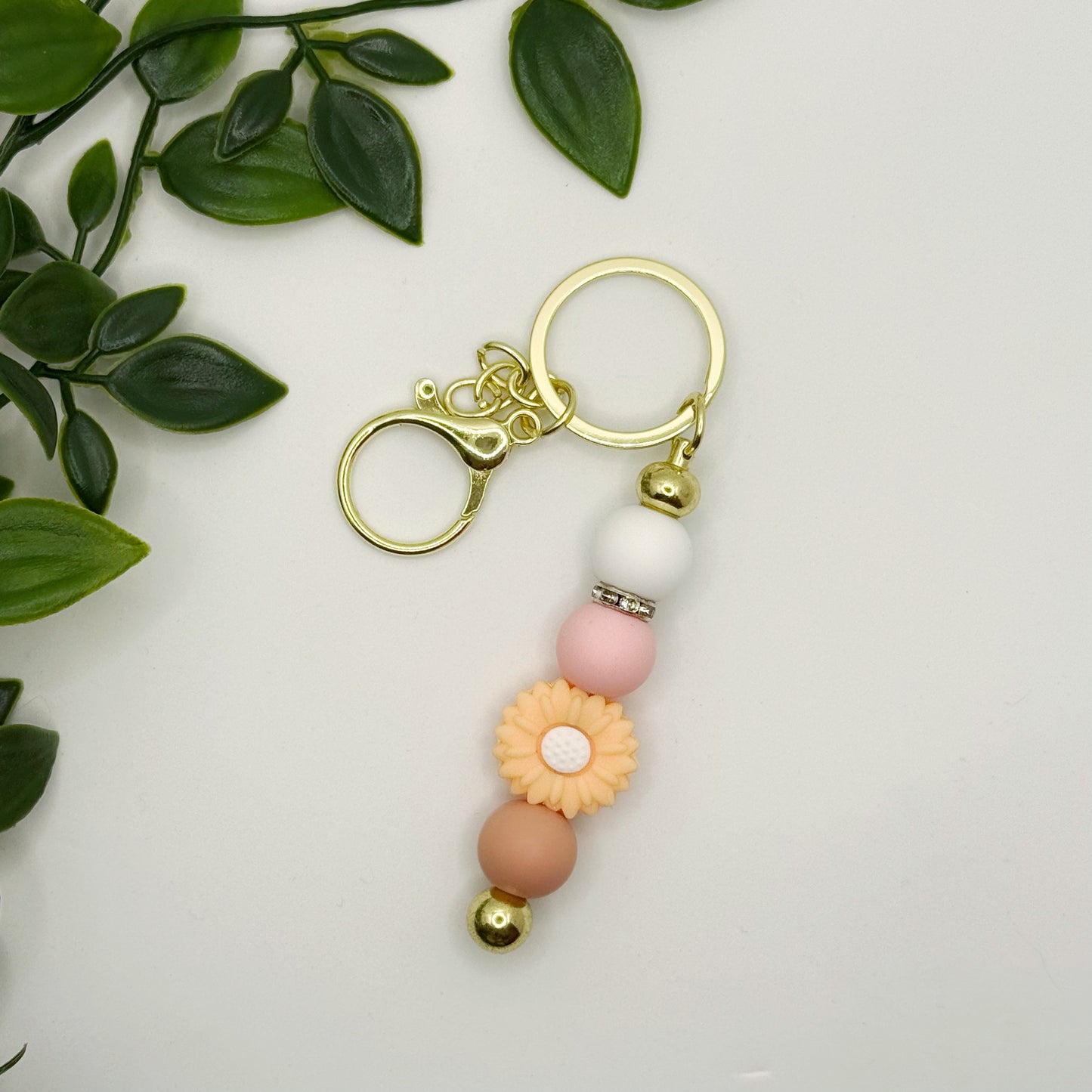 Orange Daisy Keyring - Gold Hardware