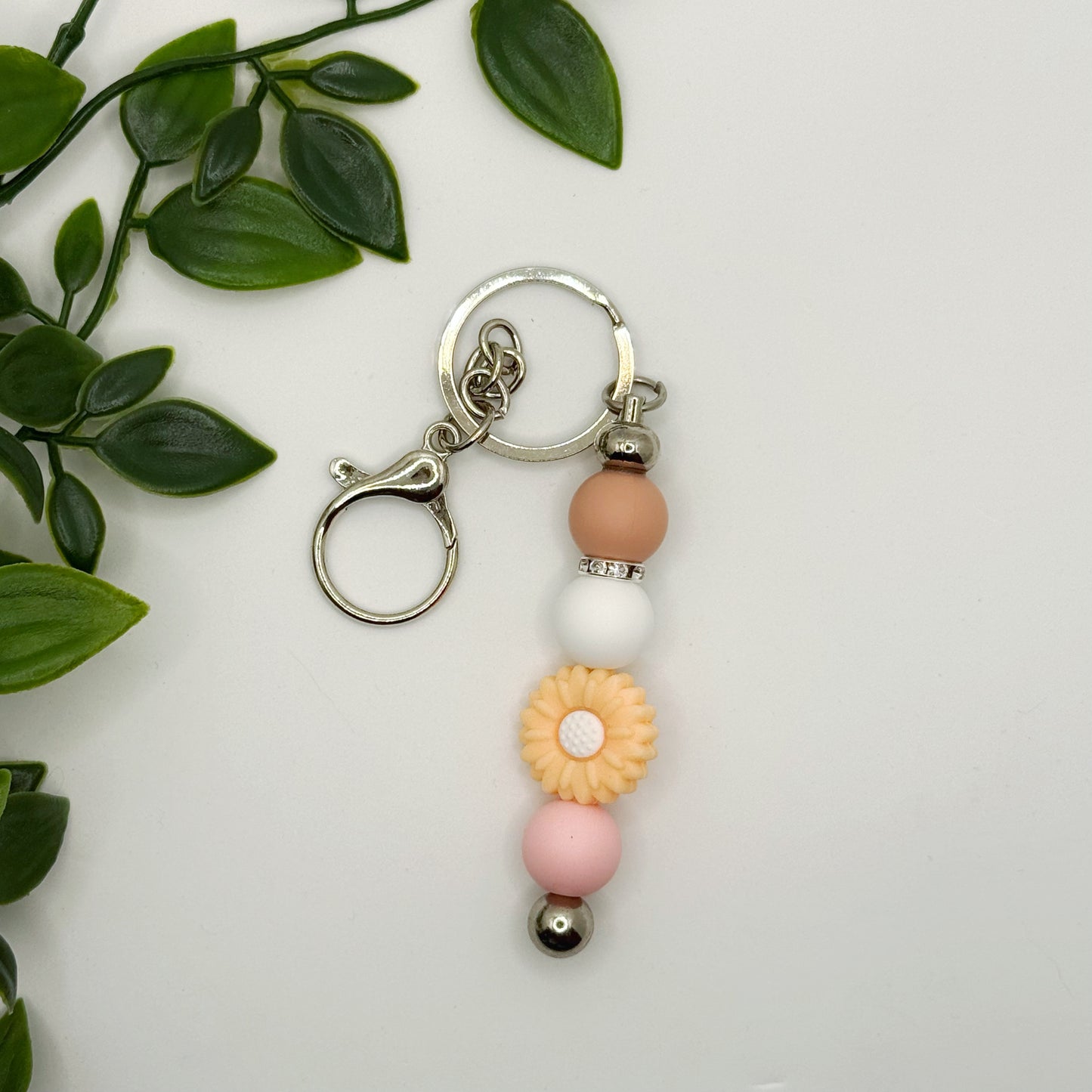 Orange Daisy Keyring - Silver Hardware