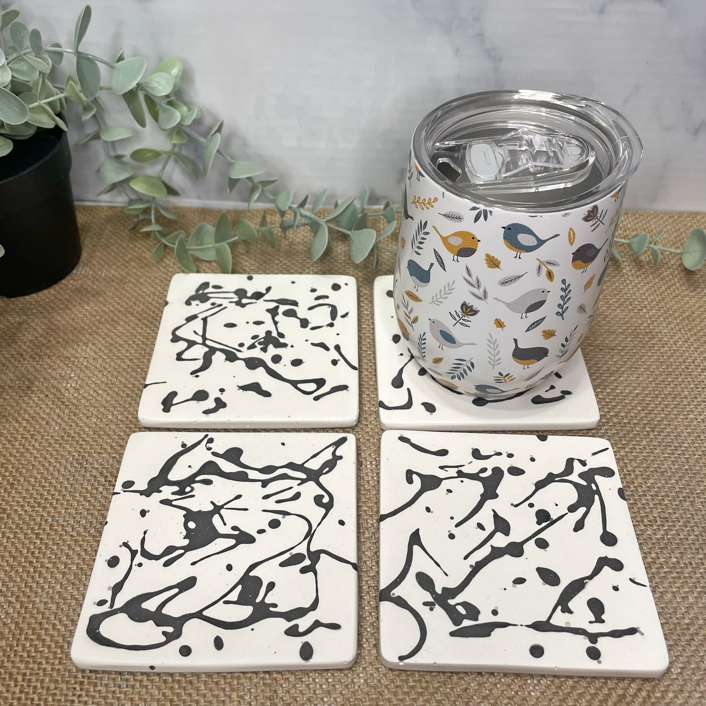 Black and White Spot Coasters - 4pcs