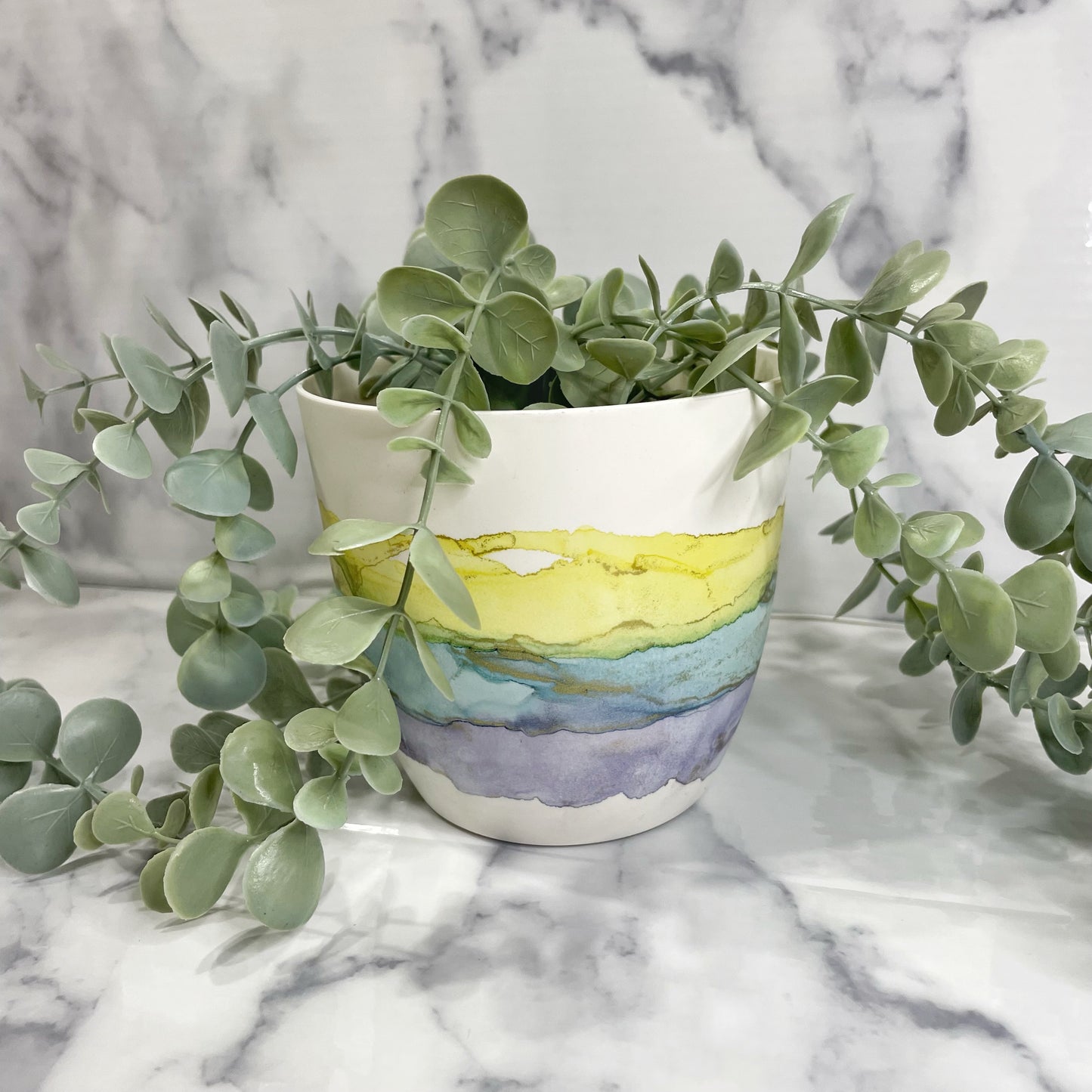 Yellow/Blue/Purple Plastic Pot