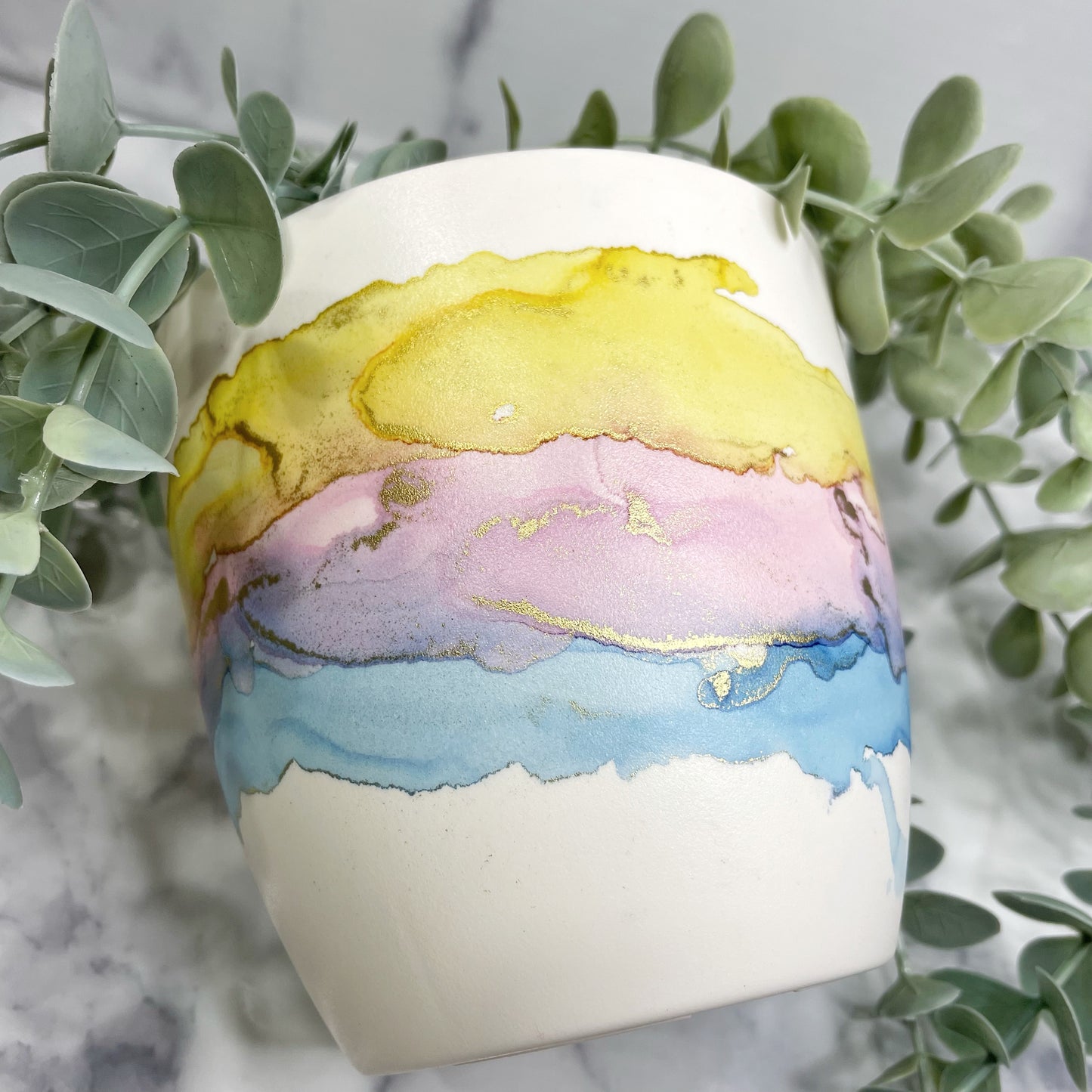 Yellow/Pink/Blue Plastic Pot