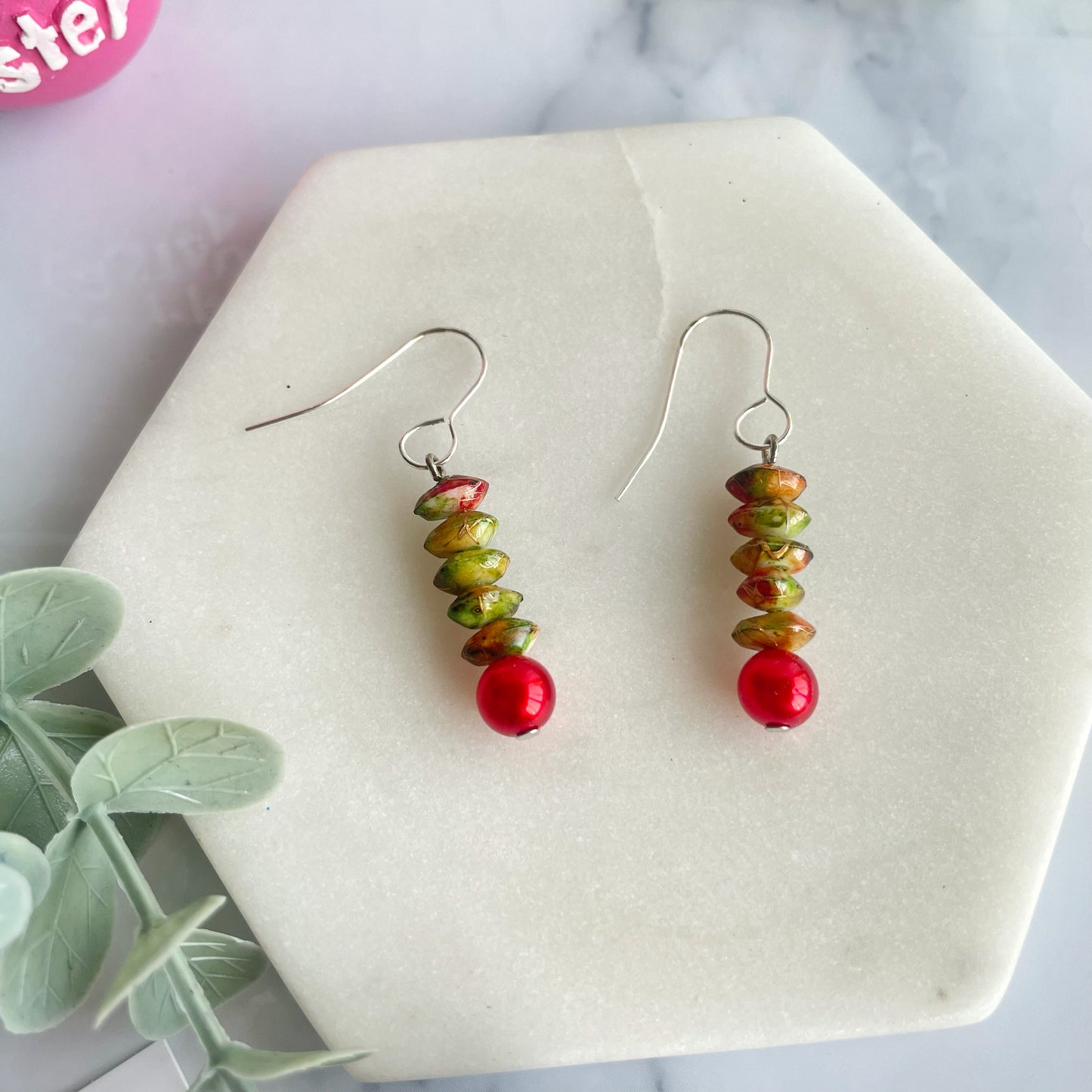 Red Faux Stone Dangles