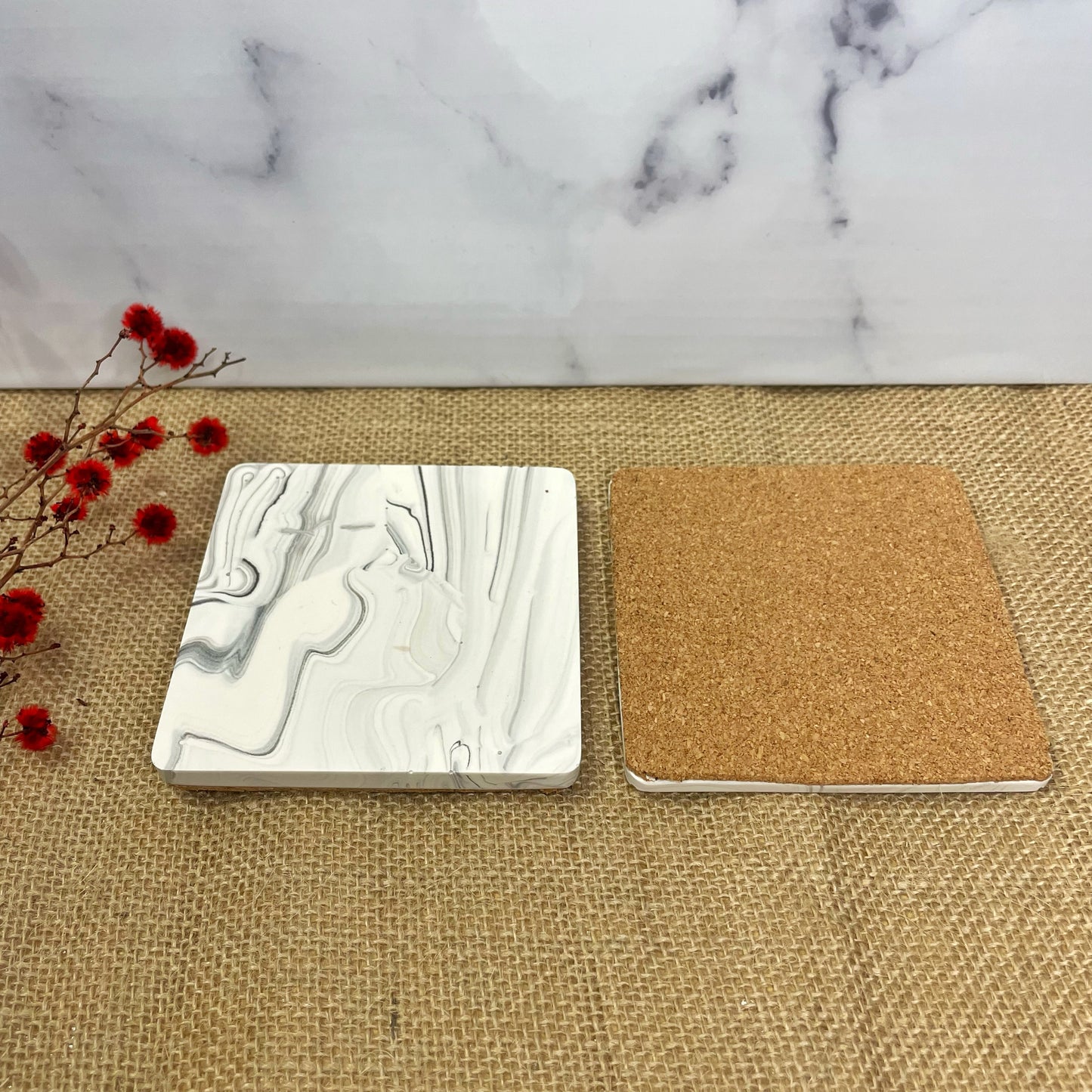 Grey Marble Coasters - 2pcs