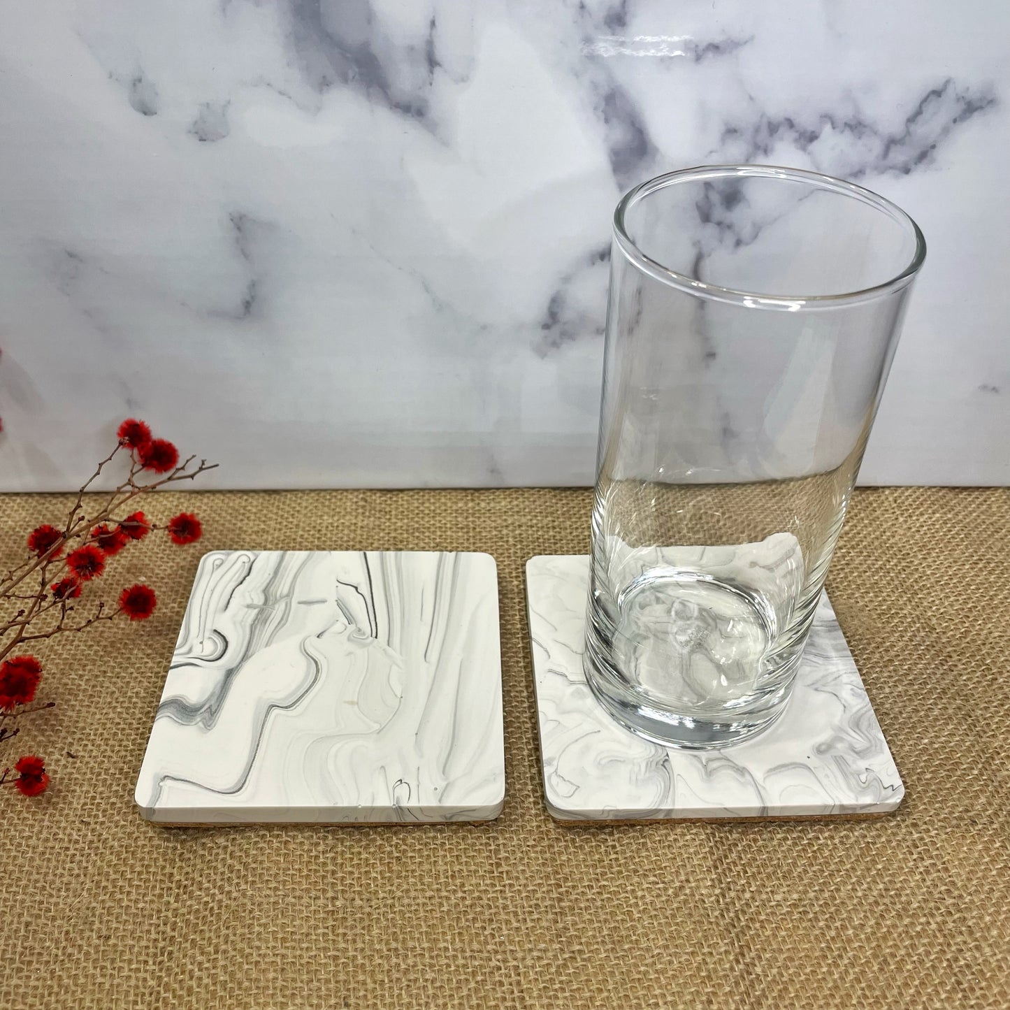 Grey Marble Coasters - 2pcs