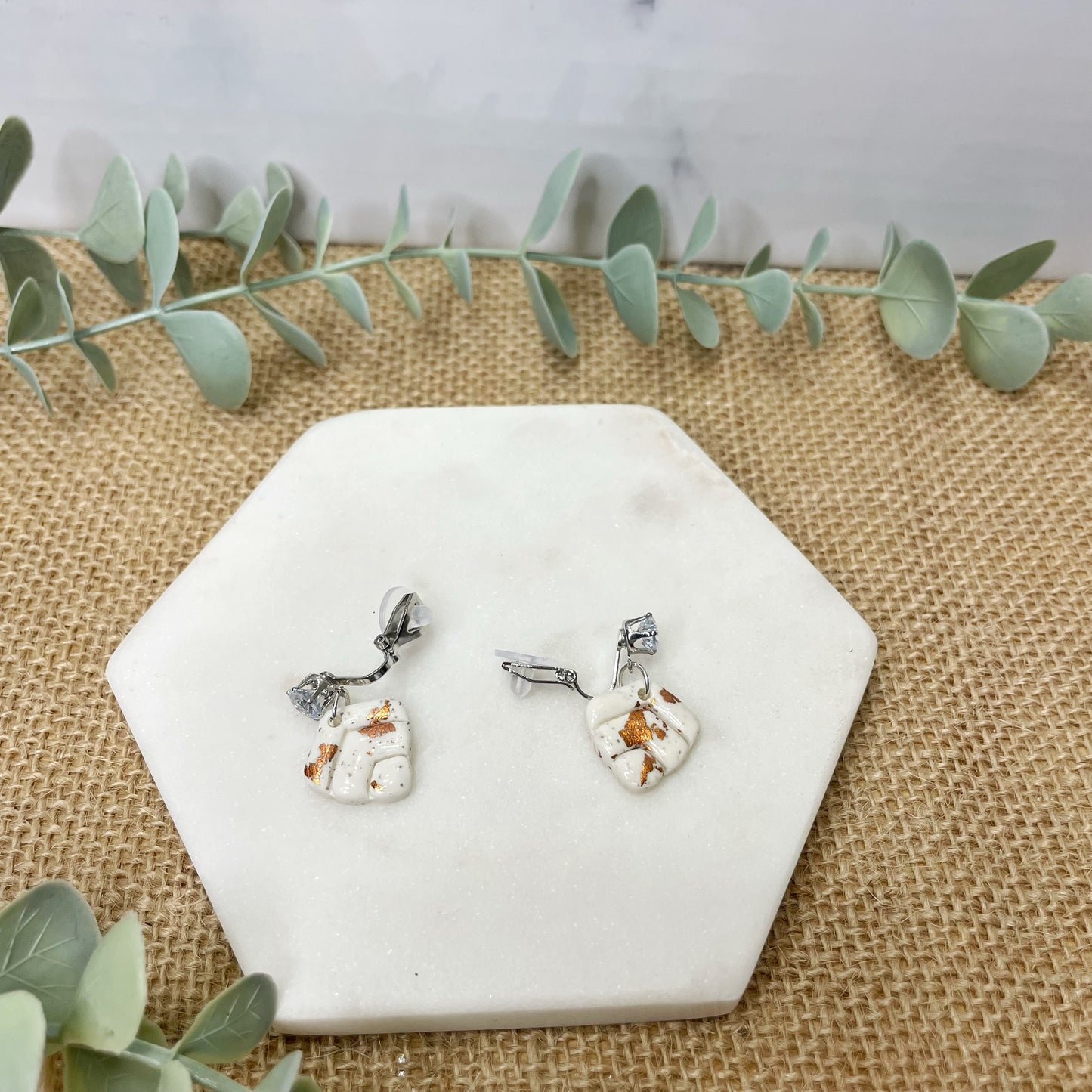 White and Gold Glitz Clip On Dangles