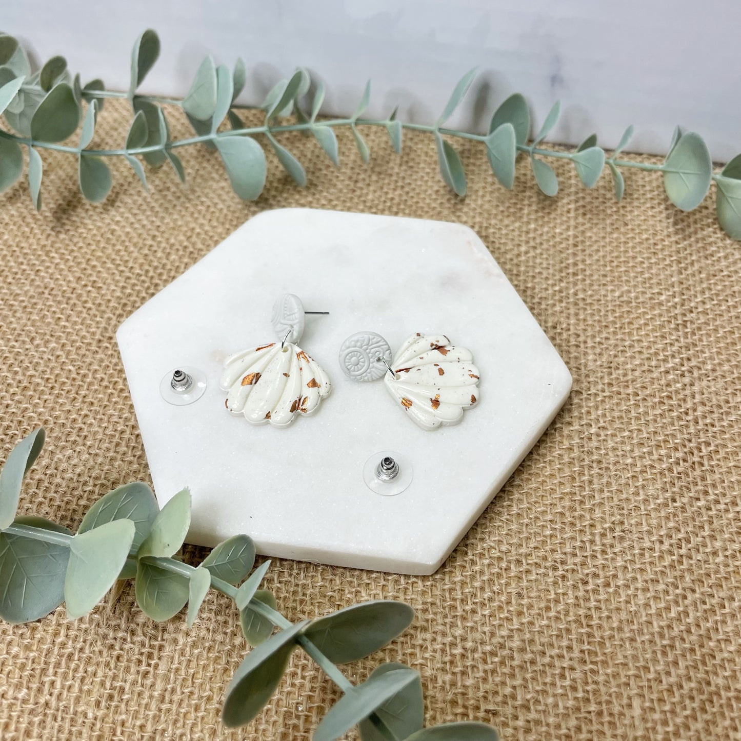 White Copper Shell Dangles