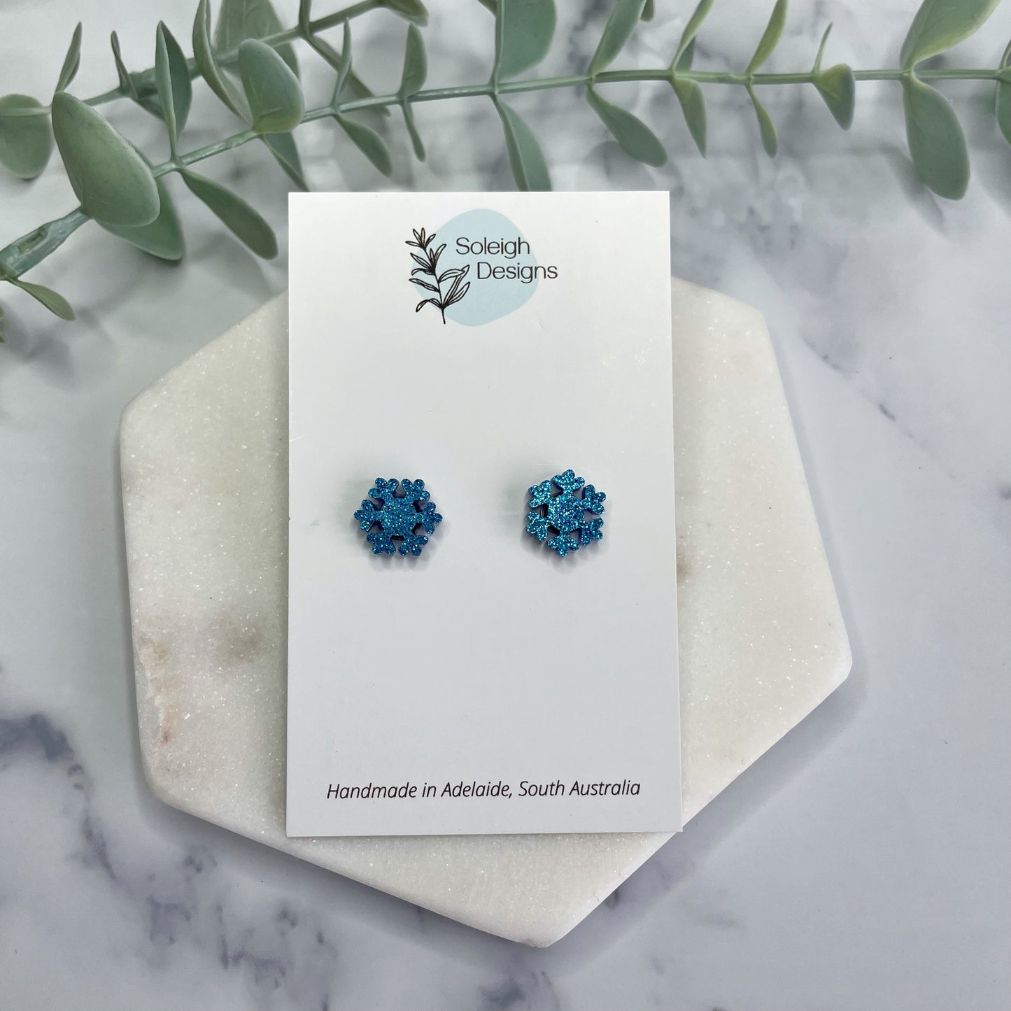 Blue Glitter Snowflake Studs