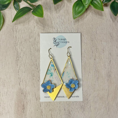 Blue Floral 3d Diamond Dangles