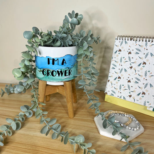 I'm A Grower Ceramic Plant Pot w Stand