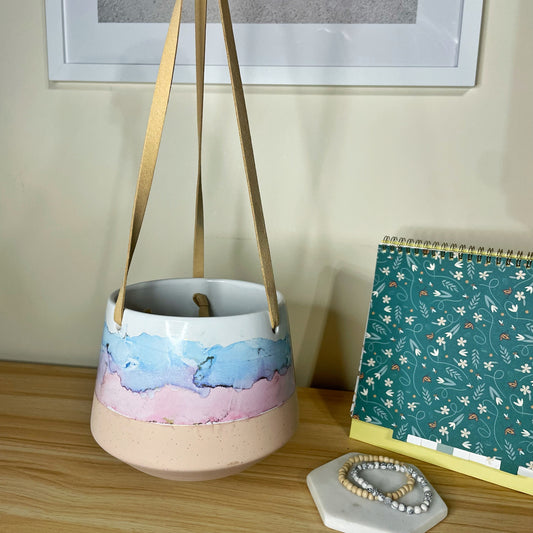 Blue and Pink Hanging Ceramic Pot