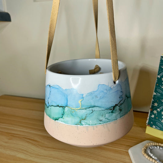 Blue and Green Hanging Ceramic Pot