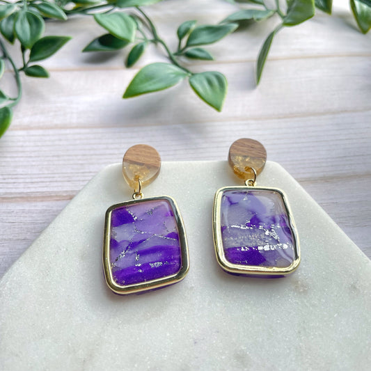 Purple Marble Rectangle Dangles