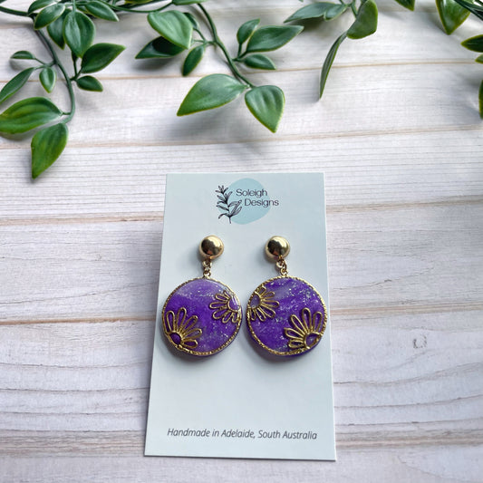 Purple Marble Flower Dangles