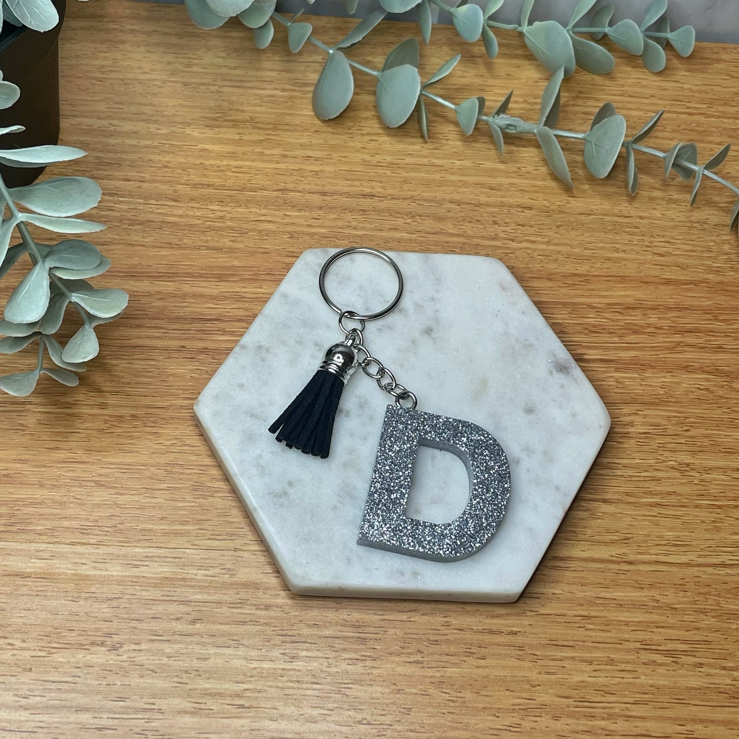 D Keyring - Silver Glitter