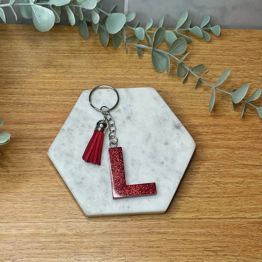 L Keyring - Red Glitter