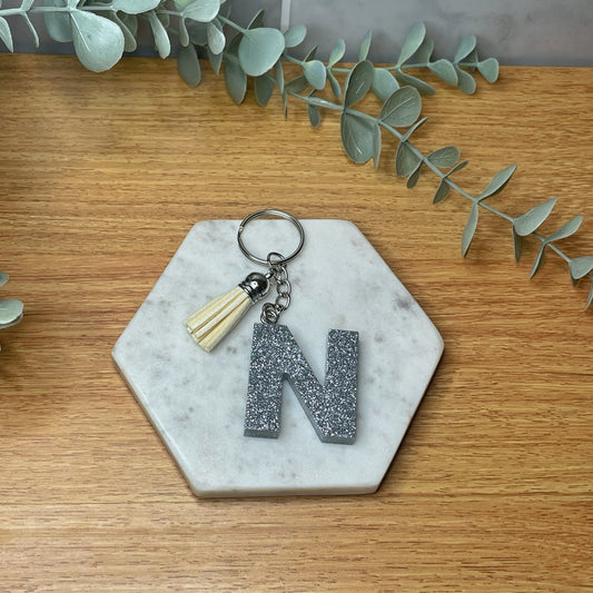 N Keyring - Silver Glitter