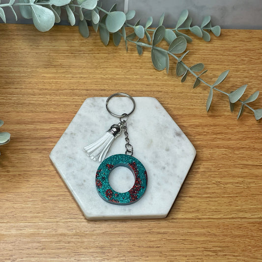 O Keyring - Green and Red Glitter