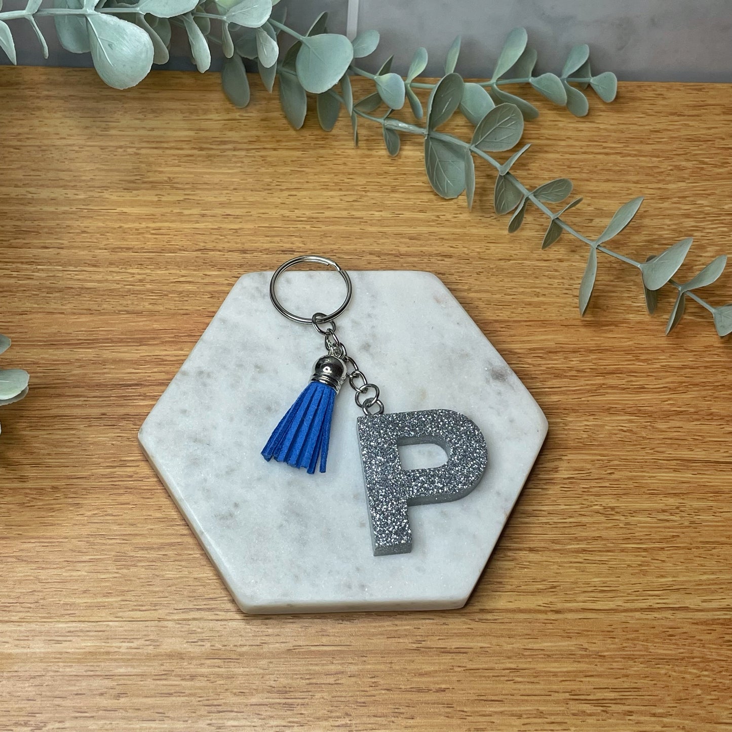 P Keyring - Silver Glitter