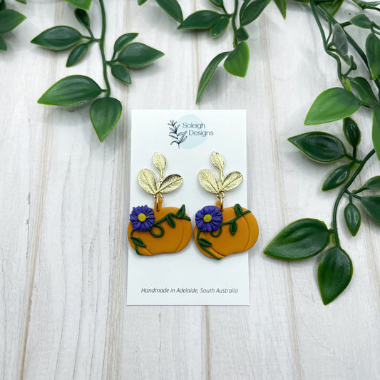 Purple Floral Pumpkin Dangles