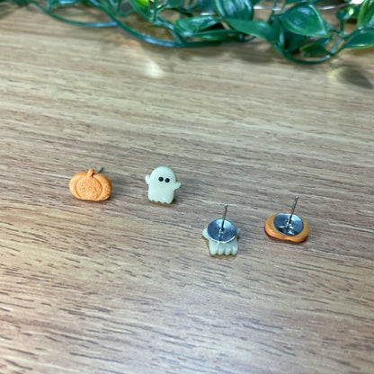 Pumpkin and Ghost Trio Studs (Ghosts glow in the dark)