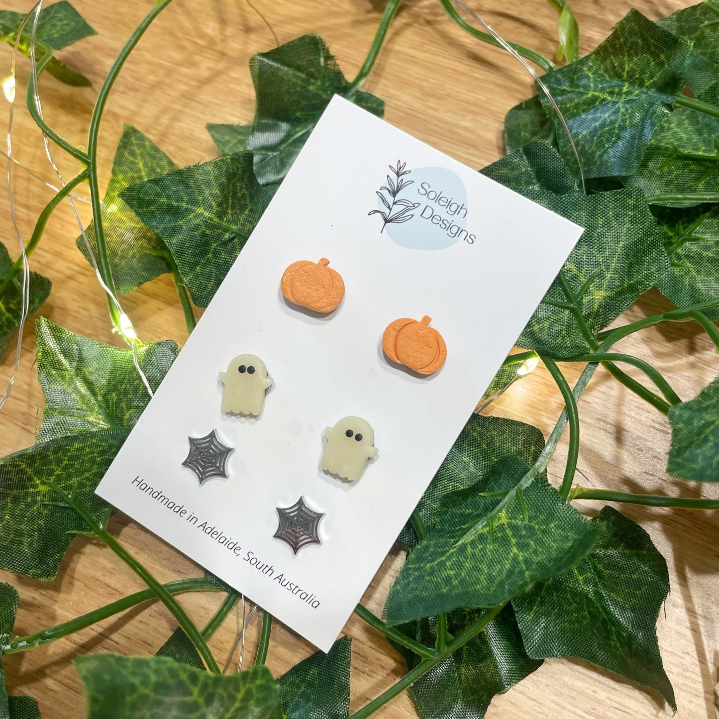 Pumpkin and Ghost Trio Studs (Ghosts glow in the dark)